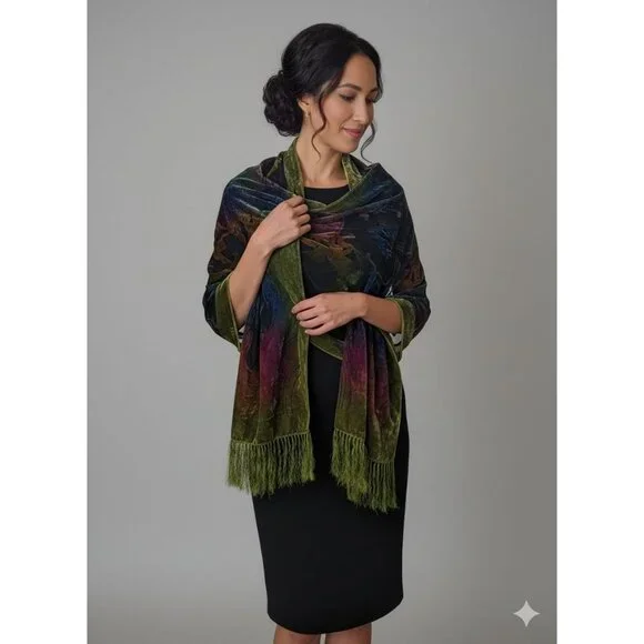 NEW Luxurious Statement Evening Shawl Wrap Velvet Burnout Silk Viscose Art Deco - Picture 1 of 6